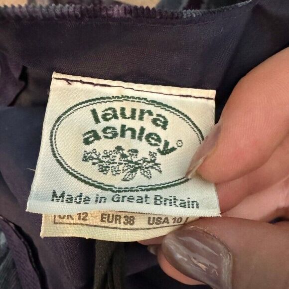 Vintage 1990s Laura Ashley Blue Purple Floral Velvet Puff Sleeve Maxi Dress Sz M - Picture 2 of 10